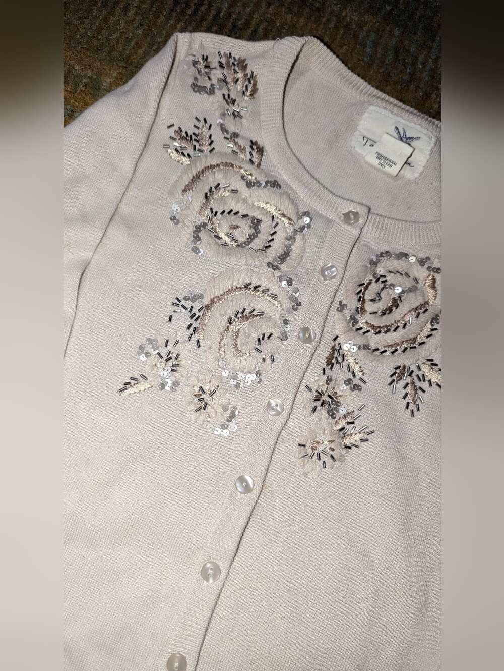 Tabitha Cream Embellished Sequin Floral Cardigan